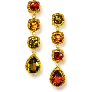 Drop Dangle Earrings*Alex Soldier Gold Byzantine Long Drop Earrings with Tourmalines