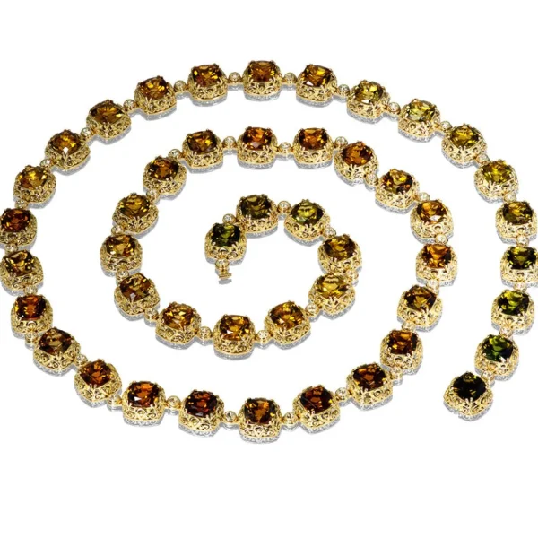 Tourmaline Jewelry*Alex Soldier Gold Byzantine Necklace with Tourmalines and Diamonds
