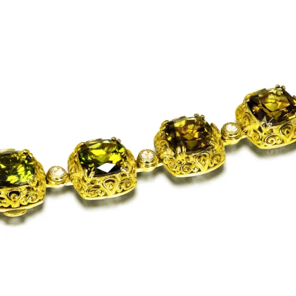 Tourmaline Jewelry*Alex Soldier Gold Byzantine Necklace with Tourmalines and Diamonds