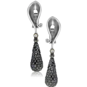 Diamond Jewelry | Diamond Earrings*Alex Soldier Gold Calla Drop Dangle Earrings with Black Diamonds