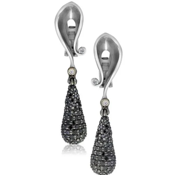 Diamond Jewelry | Diamond Earrings*Alex Soldier Gold Calla Drop Dangle Earrings with Black Diamonds