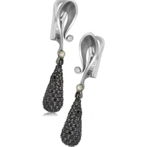Diamond Jewelry | Diamond Earrings*Alex Soldier Gold Calla Drop Dangle Earrings with Black Diamonds