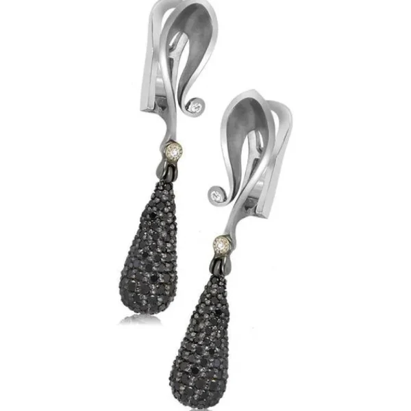 Diamond Jewelry | Diamond Earrings*Alex Soldier Gold Calla Drop Dangle Earrings with Black Diamonds