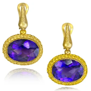 Amethyst Jewelry | Sapphire Jewelry*Alex Soldier Gold Cocktail Drop Earrings With Amethyst & Sapphires