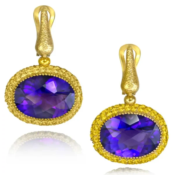 Amethyst Jewelry | Sapphire Jewelry*Alex Soldier Gold Cocktail Drop Earrings With Amethyst & Sapphires