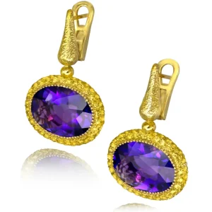 Amethyst Jewelry | Sapphire Jewelry*Alex Soldier Gold Cocktail Drop Earrings With Amethyst & Sapphires