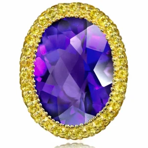 Amethyst Jewelry | Designer Rings*Alex Soldier Gold Cocktail Ring with Amethyst & Yellow Sapphires