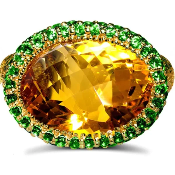 Designer Rings | Gold Rings*Alex Soldier Gold Cocktail Ring with Citrine & Tsavorites