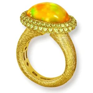 Gold Rings | Designer Rings*Alex Soldier Gold Cocktail Ring with Golden Opal & Peridot
