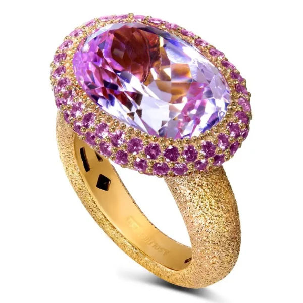 Designer Rings*Alex Soldier Gold Cocktail Ring with Kunzite & Pink Sapphires