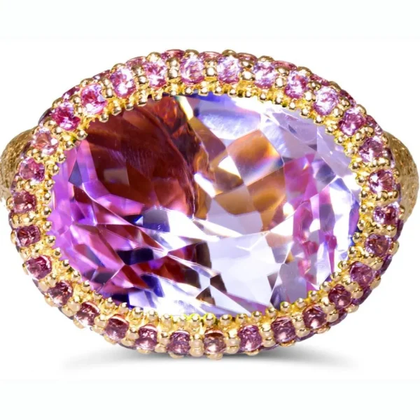 Designer Rings*Alex Soldier Gold Cocktail Ring with Kunzite & Pink Sapphires