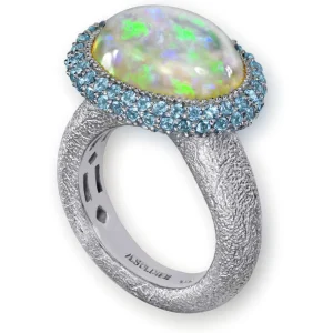 Designer Rings*Alex Soldier Gold Cocktail Ring with Opal & Blue Topaz
