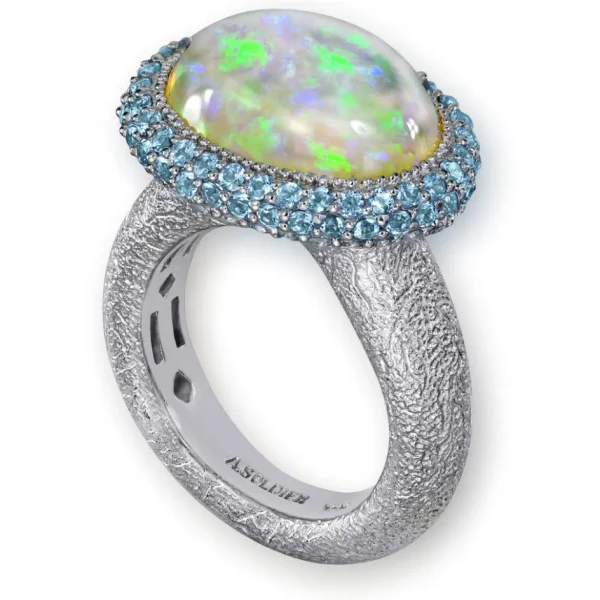 Designer Rings*Alex Soldier Gold Cocktail Ring with Opal & Blue Topaz