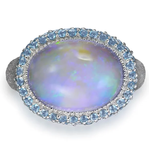 Designer Rings*Alex Soldier Gold Cocktail Ring with Opal & Blue Topaz