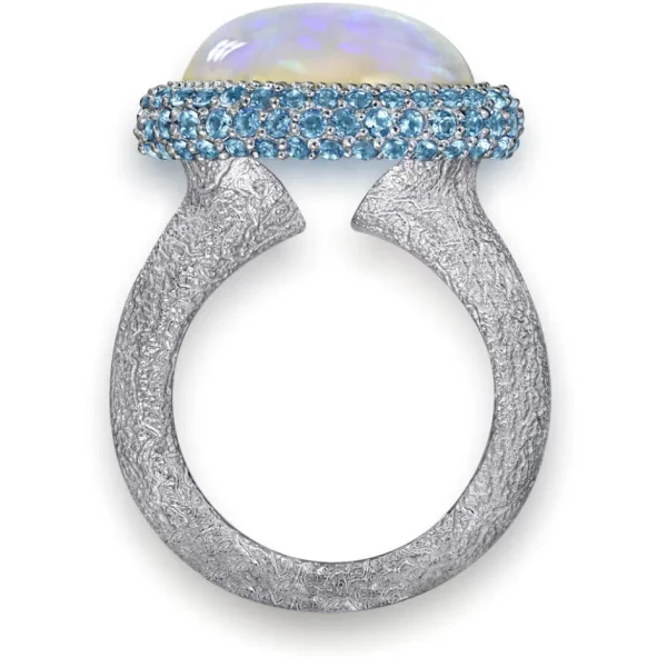 Designer Rings*Alex Soldier Gold Cocktail Ring with Opal & Blue Topaz