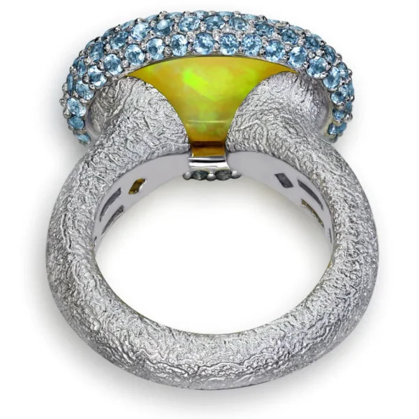 Designer Rings*Alex Soldier Gold Cocktail Ring with Opal & Blue Topaz