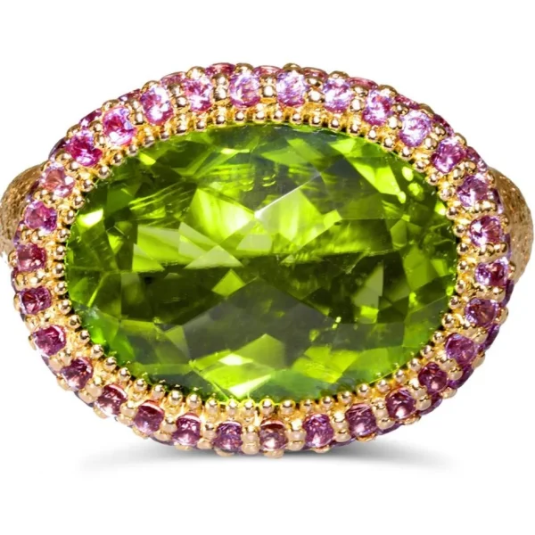 Designer Rings*Alex Soldier Gold Cocktail Ring with Peridot & Pink Sapphire
