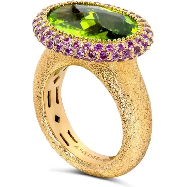 Designer Rings*Alex Soldier Gold Cocktail Ring with Peridot & Pink Sapphire