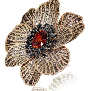 Other Brooches | Gold Brooches With Gemstone*Alex Soldier Gold Coronaria Brooch with Mandarin Garnet & Diamonds