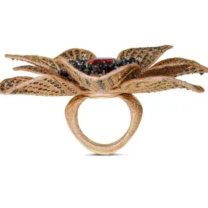 Garnet Jewelry | Designer Rings*Alex Soldier Gold Coronaria Ring with Mandarin Garnet & Diamonds