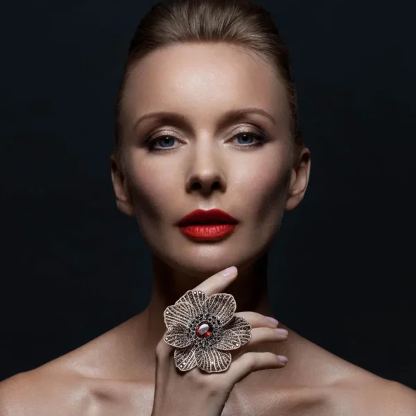 Garnet Jewelry | Designer Rings*Alex Soldier Gold Coronaria Ring with Mandarin Garnet & Diamonds