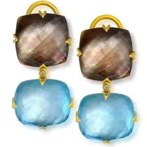 Pearl Earrings | Diamond Earrings*Alex Soldier Gold Denim Drop Earrings with Mother Of Pearl & Diamonds