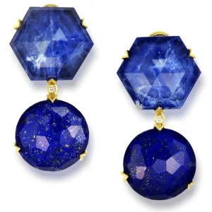 Diamond Earrings | Drop Dangle Earrings*Alex Soldier Gold Denim Drop Earrings with Lapis Lazuli & Diamonds
