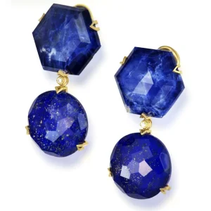 Diamond Earrings | Drop Dangle Earrings*Alex Soldier Gold Denim Drop Earrings with Lapis Lazuli & Diamonds