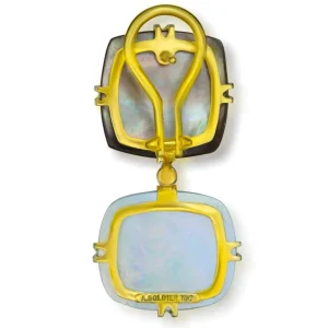 Pearl Earrings | Diamond Earrings*Alex Soldier Gold Denim Drop Earrings with Mother Of Pearl & Diamonds