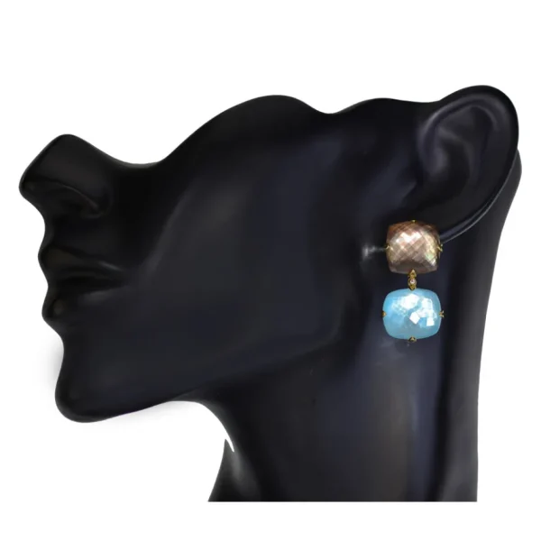 Pearl Earrings | Diamond Earrings*Alex Soldier Gold Denim Drop Earrings with Mother Of Pearl & Diamonds