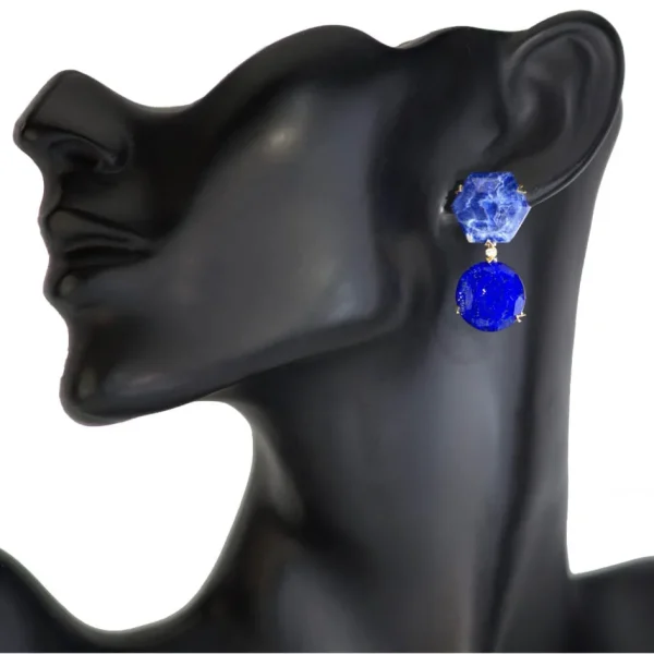 Diamond Earrings | Drop Dangle Earrings*Alex Soldier Gold Denim Drop Earrings with Lapis Lazuli & Diamonds