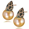 Pearl Earrings | Stud Earrings*Alex Soldier Gold Earrings with Freshwater Peach Pearls
