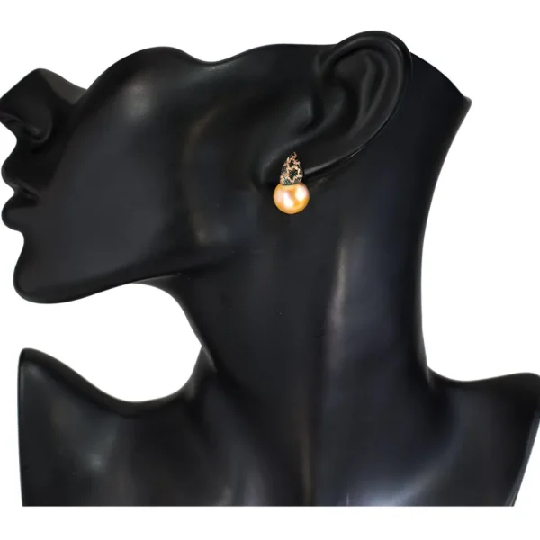 Pearl Earrings | Stud Earrings*Alex Soldier Gold Earrings with Freshwater Peach Pearls