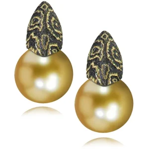 Pearl Earrings | Stud Earrings*Alex Soldier Gold Earrings with South Sea Golden Pearls