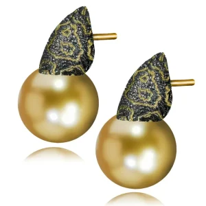 Pearl Earrings | Stud Earrings*Alex Soldier Gold Earrings with South Sea Golden Pearls