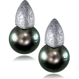 Pearl Earrings | Stud Earrings*Alex Soldier Gold Earrings with Tahitian Grey Pearls