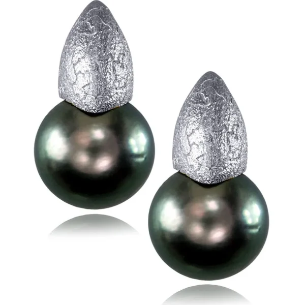 Pearl Earrings | Stud Earrings*Alex Soldier Gold Earrings with Tahitian Grey Pearls
