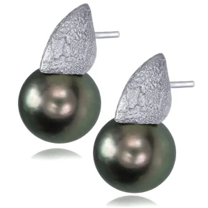 Pearl Earrings | Stud Earrings*Alex Soldier Gold Earrings with Tahitian Grey Pearls