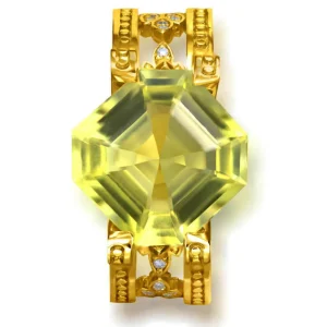 Designer Rings | Gold Rings*Alex Soldier Gold Equilibrium Ring with Lemon Quartz & Diamonds