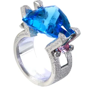 Tourmaline Jewelry | Designer Rings*Alex Soldier Gold Equilibrium Ring with Blue Topaz
