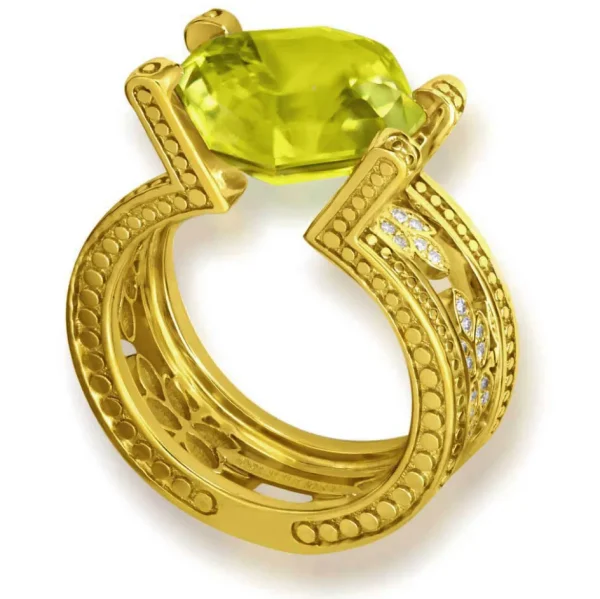 Designer Rings | Gold Rings*Alex Soldier Gold Equilibrium Ring with Lemon Quartz & Diamonds