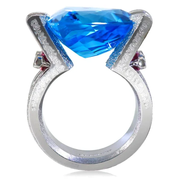 Tourmaline Jewelry | Designer Rings*Alex Soldier Gold Equilibrium Ring with Blue Topaz