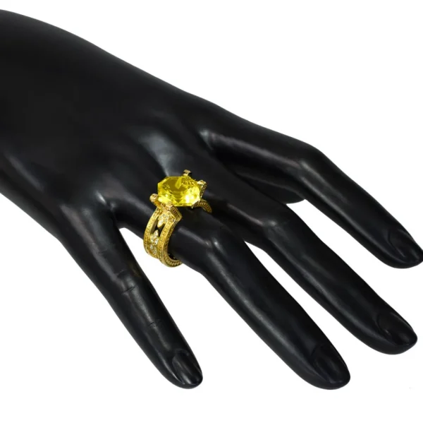 Designer Rings | Gold Rings*Alex Soldier Gold Equilibrium Ring with Lemon Quartz & Diamonds