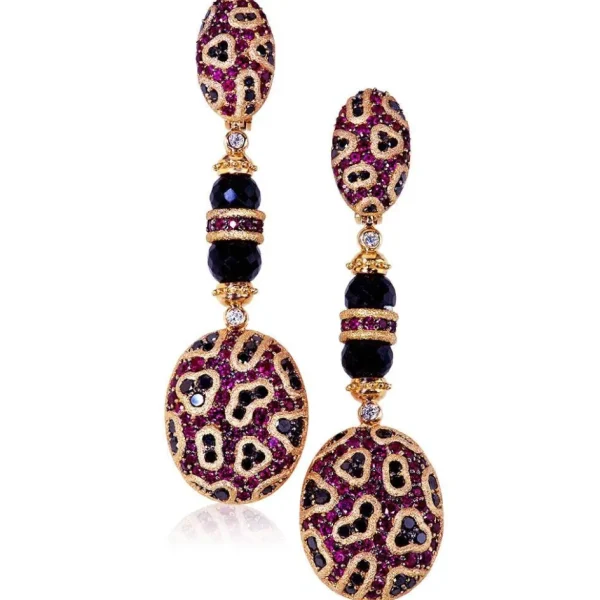 Diamond Earrings | Drop Dangle Earrings*Alex Soldier Gold Fine Lace Drop Earrings with Ruby And Diamonds