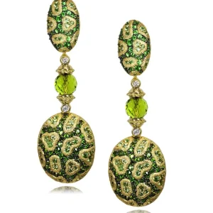 Drop Dangle Earrings*Alex Soldier Gold Fine Lace Drop Earrings, Chrome Diopside, Peridot