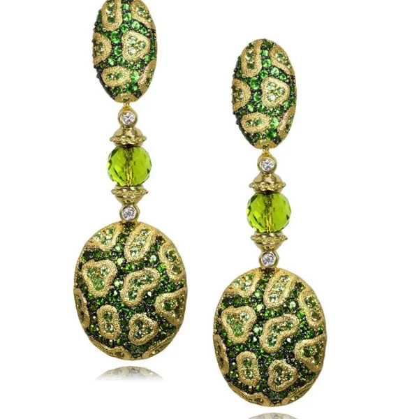 Drop Dangle Earrings*Alex Soldier Gold Fine Lace Drop Earrings, Chrome Diopside, Peridot