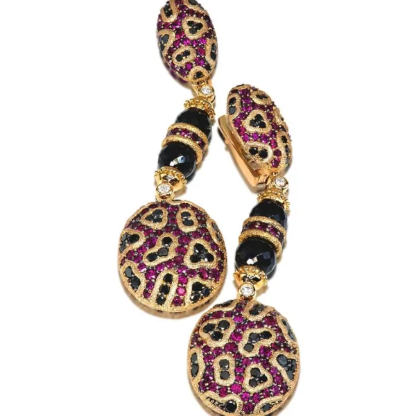 Diamond Earrings | Drop Dangle Earrings*Alex Soldier Gold Fine Lace Drop Earrings with Ruby And Diamonds