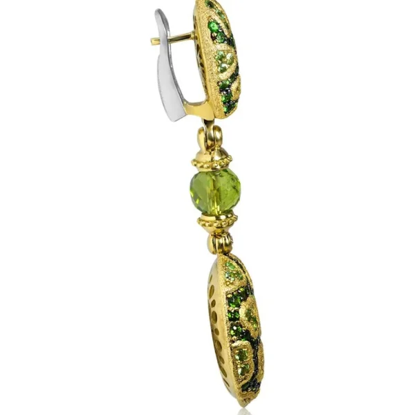 Drop Dangle Earrings*Alex Soldier Gold Fine Lace Drop Earrings, Chrome Diopside, Peridot
