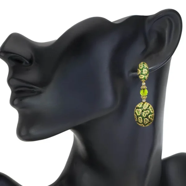 Drop Dangle Earrings*Alex Soldier Gold Fine Lace Drop Earrings, Chrome Diopside, Peridot