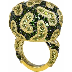 Designer Rings | Gold Rings*Alex Soldier Gold Fine Lace Ring with Chrome Diopside and Peridot